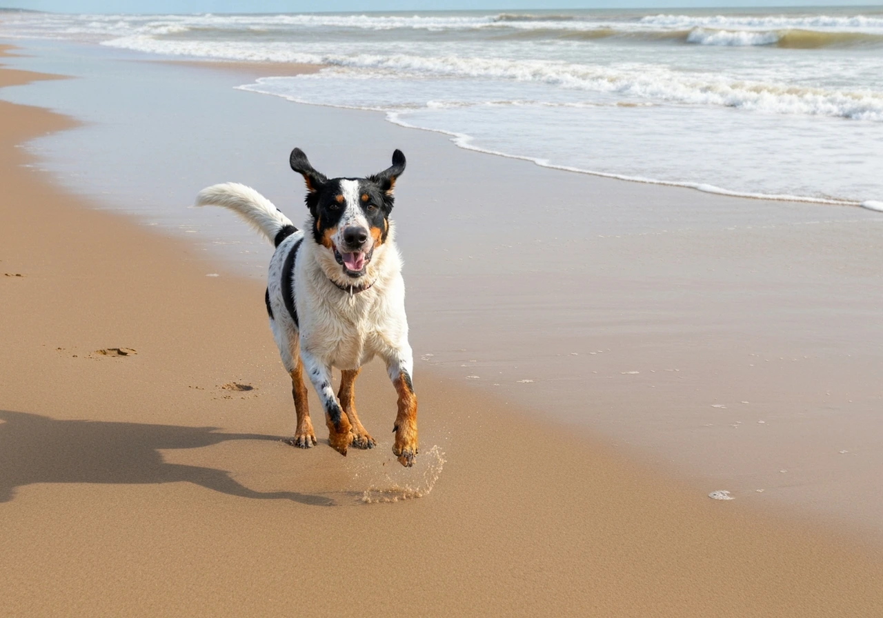 Beauceron exercising outdoors